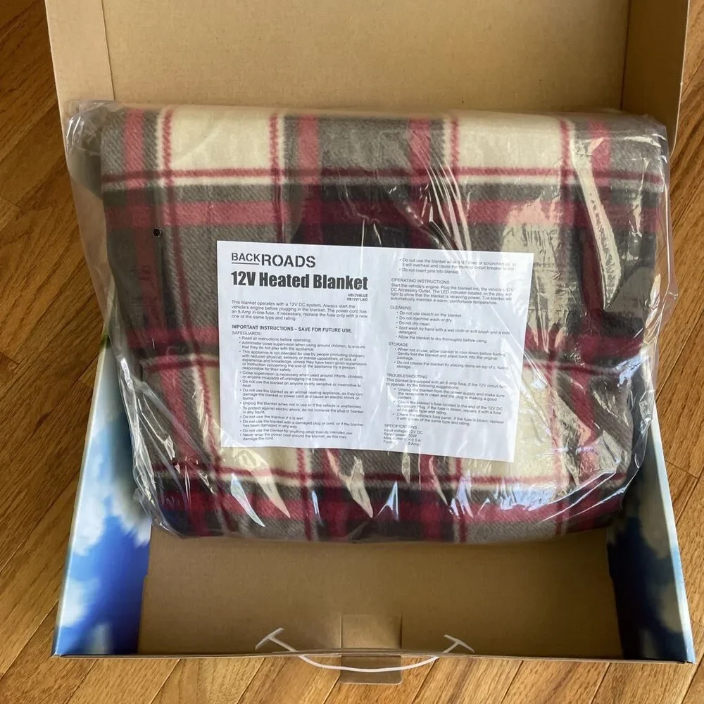 BackRoads 12V Heated Blanket Red Plaid Great For Traveling In Car, Truck, RV NIB